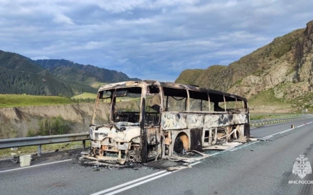 Салонда 50 адам болған: Қазақстаннан Моңғолияға бара жатқан автобус өртеніп кетті