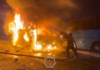 Пожар в автопарке Караганды: сгорел автобус