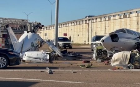 В США в Техасе самолёт разбился на кольцевой автотрассе, разломившись пополам