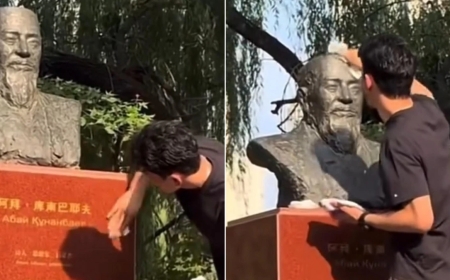 «Шетелде жүрсе де ұлт руханиятын ұлықтаған»: Абай ескерткішін тазалаған жігіт жұртты сүйсінтті