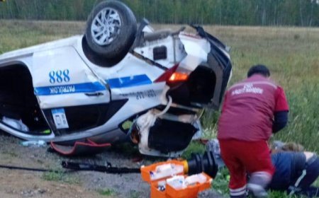 Солтүстік Қазақстанда тағы да полиция көлігі аударылып қалды