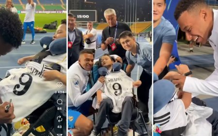«Мбаппе футболкасын сыйлады»: Реал ойыншылары ерекше баланың арманын орындады (ВИДЕО)