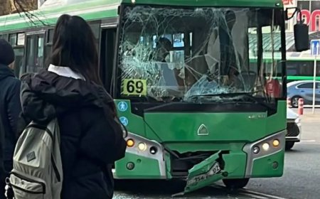 Зардап шеккендер бар: Алматыда екі автобус соқтығысып қалды (ВИДЕО)