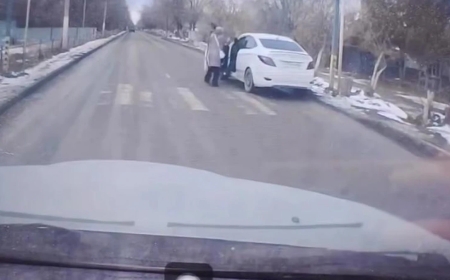 Ақтөбеде оқушыны қаққан жүргізушіні әйел ұрып тастады