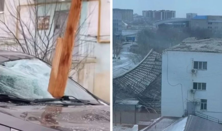 Атыраудағы алай-дүлей: Қасбеттер құлап, шатырлар ұшып, аудандар жарықсыз қалды