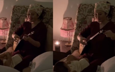 «Домбыра тартқанын бірінші рет көрдім»: Ерке Есмахан сәбиіне ән салып  көпті тәнті етті