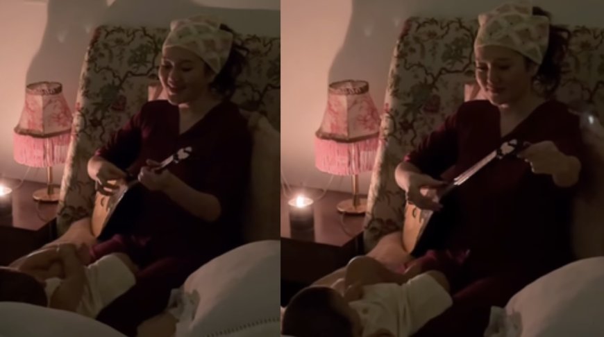 «Домбыра тартқанын бірінші рет көрдім»: Ерке Есмахан сәбиіне ән салып  көпті тәнті етті