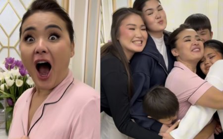 «Бақытты болуға уәде береміз»: Мөлдір Мұқанға бес баласы тосын сый жасады(ВИДЕО)