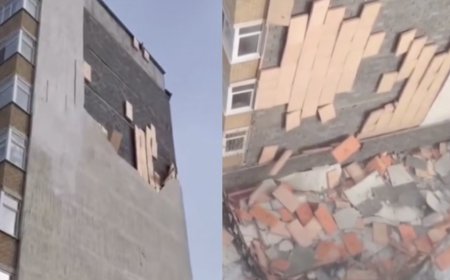 Астанада қатты желден көпқабатты үйдің қасбеті опырылып түсті