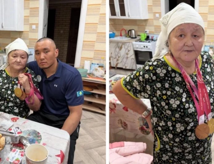 «Чемпионды тәрбиелеген»: Ербол Хамитов алтынын әжесіне тақты (ФОТО)