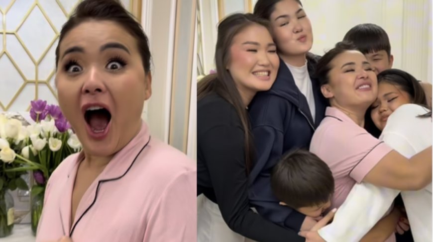 «Бақытты болуға уәде береміз»: Мөлдір Мұқанға бес баласы тосын сый жасады(ВИДЕО)