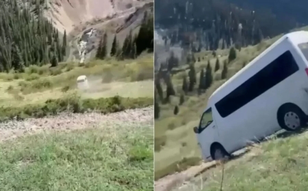 Көлсайда туристік автобус таудан құлап кетті (ФОТО)