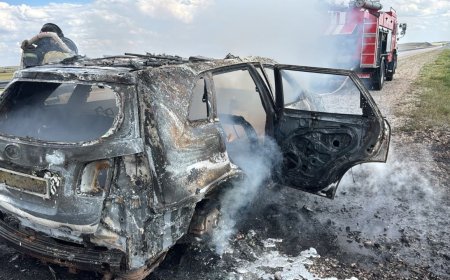 Ерейментау ауданында  жеңіл көлік жол бойында өртеніп кетті